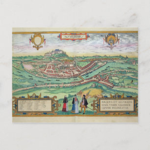 Karta av Salzburg, från "Civitates Orbis Terrarum" Vykort