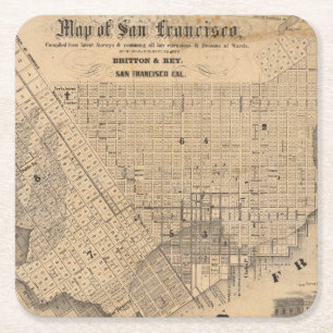 Karta av San Francisco Underlägg Papper Kvadrat