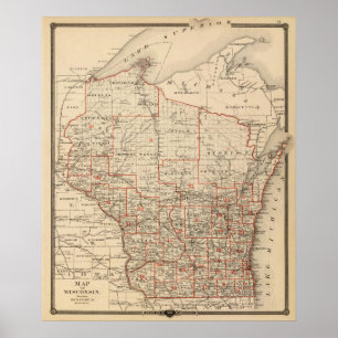 Karta av senatorial områden för Wisconsin visnin Poster