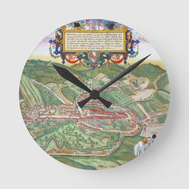 Karta av Serravalle, från 'Civitates Orbis Rund Klocka (Framsida)