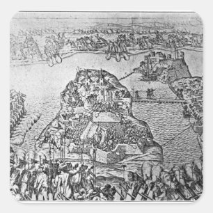 Karta av siegen av Malta i 1565 Fyrkantigt Klistermärke
