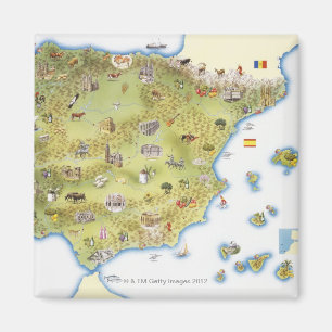Karta av Spanien och Portugal Magnet
