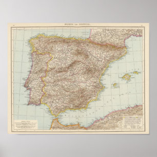 Karta av Spanien och Portugal Poster