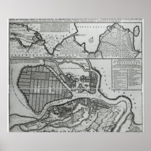 Karta av St Petersburg, c.1750 Poster