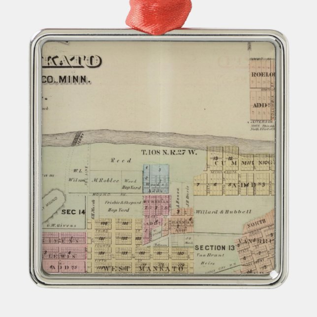 Karta av staden av Mankato, Minnesota Julgransprydnad Metall (Framsidan)