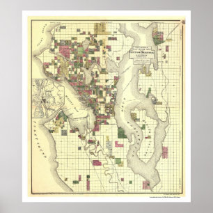 Karta av staden av Seattle 1890 Poster