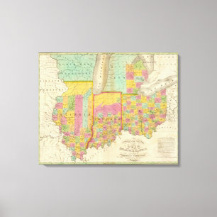 Karta av stater av Ohio Indiana & Illinois Canvastryck