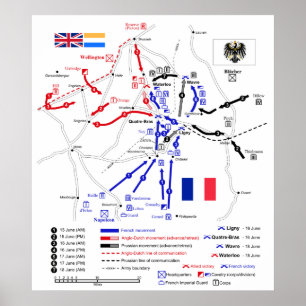 Karta av strategisk förehavanden i den Waterloo Poster