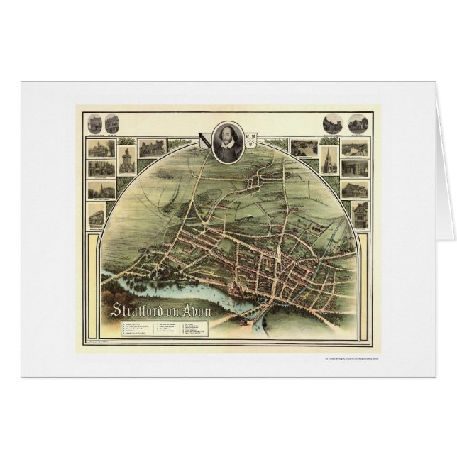 Karta av Stratford på Avon, England vid bruntet Hälsningskort (Framsidan Horizontal)