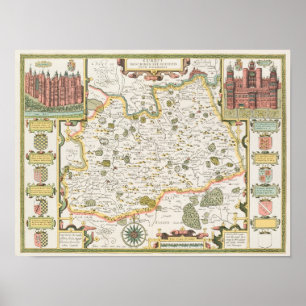 Karta av Surrey som inristas av Jodocus Hondius Poster