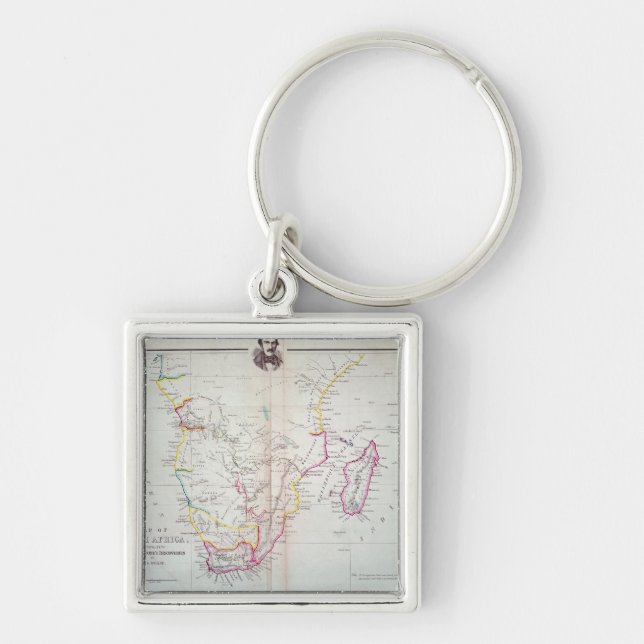 Karta av Sydafrika att illustrera Fyrkantig Silverfärgad Nyckelring (Framsidan)