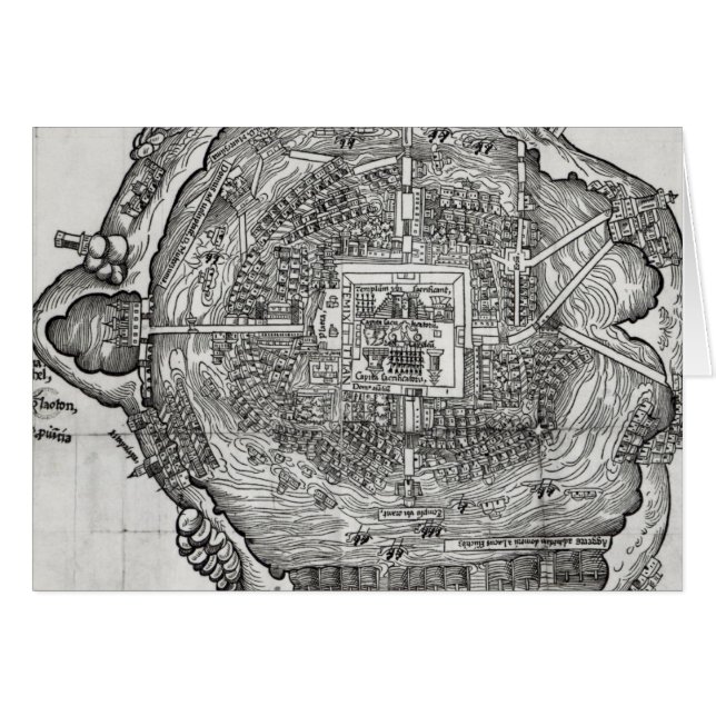 Karta av Tenochtitlan Hälsningskort (Framsidan Horizontal)