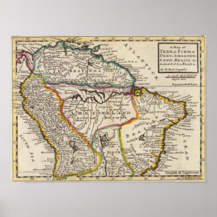 Karta av terraen Firma, Peru, Amazone land, Brasil Poster