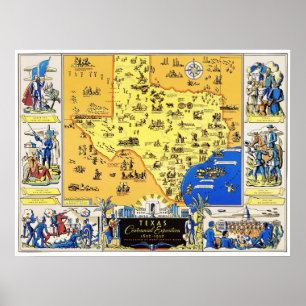 Karta av Texas från den hundraårs- utläggningen Poster