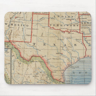 Karta av Texas med städer och floder - antikvitet Musmatta