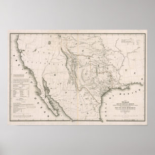 Karta av Texas och de närgränsande länderna Poster
