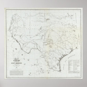 Karta av Texas och del av nytt - mexico Poster