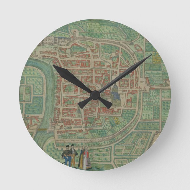 Karta av Trento, från "Civitates Orbis Terrarum" Rund Klocka (Framsida)