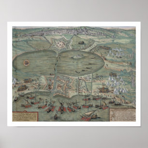 Karta av Tunis, från "Civitates Orbis Terrarum" Poster