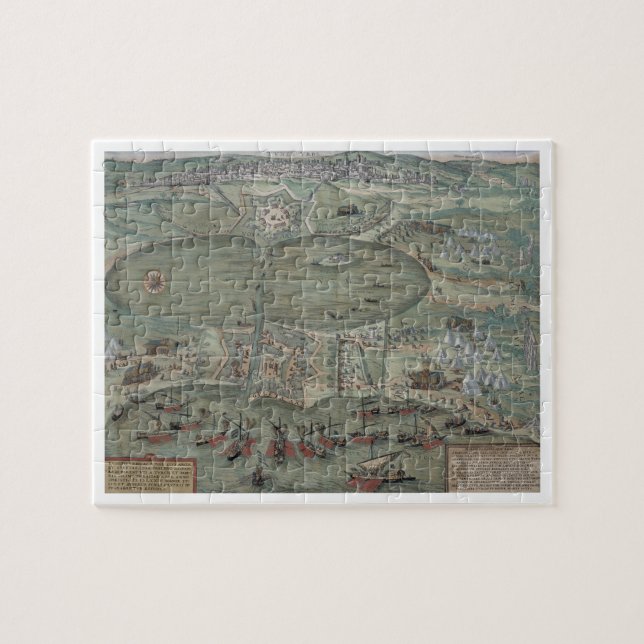 Karta av Tunis, från "Civitates Orbis Terrarum" Pussel (Horisontell)