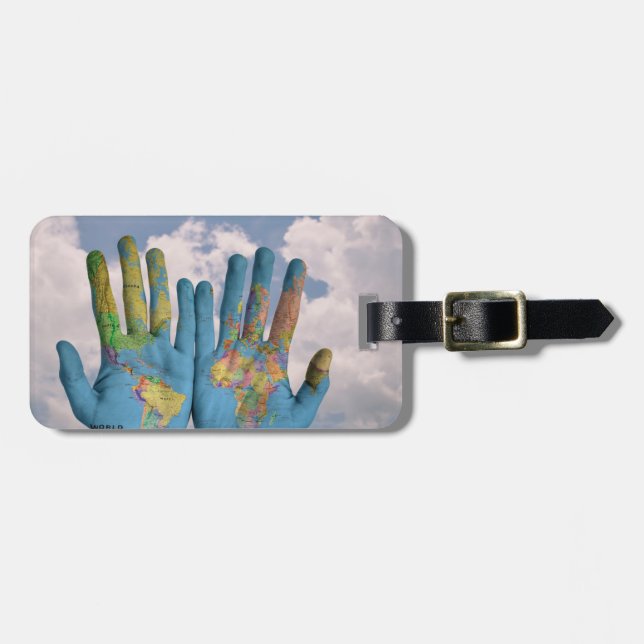 Karta av världen i vår händer bagagebricka (Horisontell Framsida)