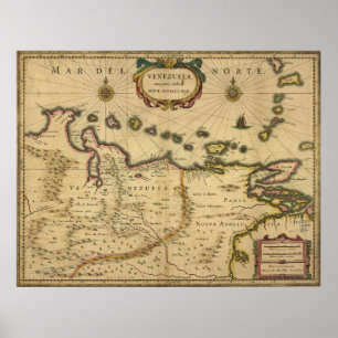 Karta av Venezuela av Hendrik Hondius (1630) Poster