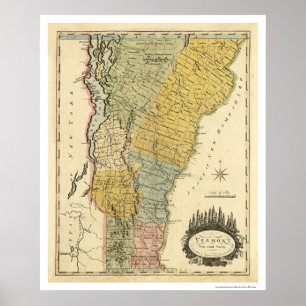 Karta av Vermont vid Carey 1814 Poster