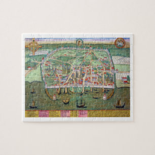 Karta av Visby, från "Civitates Orbis Terrarum" Pussel