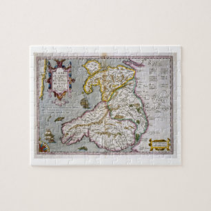 Karta av Wales, publicerad c.1630 (räcka-färgat Pussel