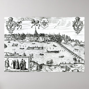 Karta av Warsaw, från "Civitates Orbis Terrarum" Poster