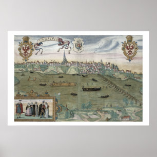 Karta av Warsaw, från "Civitates Orbis Terrarum" Poster