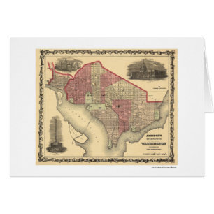 Karta av Washington DC och Georgetown 1862 Hälsningskort
