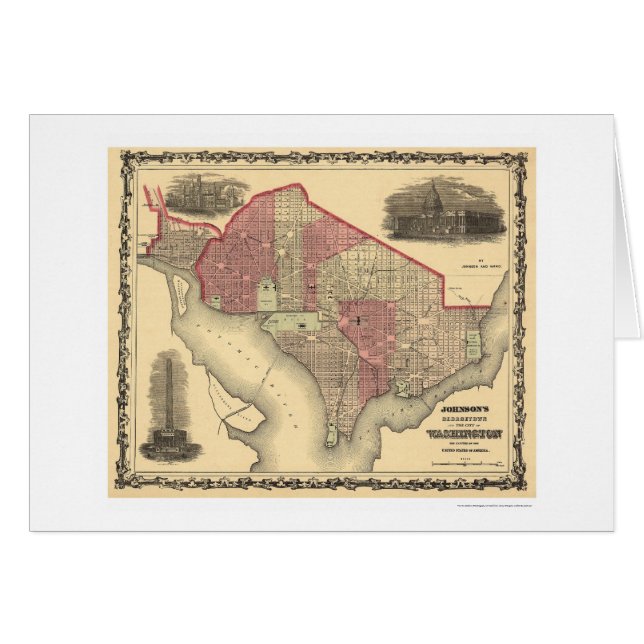 Karta av Washington DC och Georgetown 1862 Hälsningskort (Framsidan Horizontal)