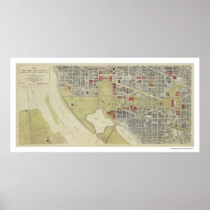 Karta av Washington DC och mallen 1917 Poster