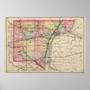 Karta av Wayne County, Michigan Poster