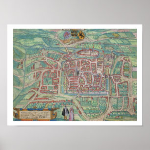 Karta av Weimar, från "Civitates Orbis Terrarum" Poster