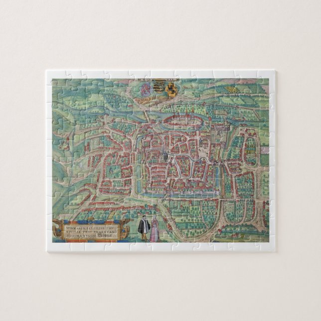 Karta av Weimar, från "Civitates Orbis Terrarum" Pussel (Horisontell)