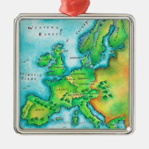 Karta av westerna Europa Julgransprydnad Metall