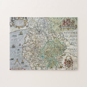 Karta av Westmorland och Cumberland 1576 Pussel