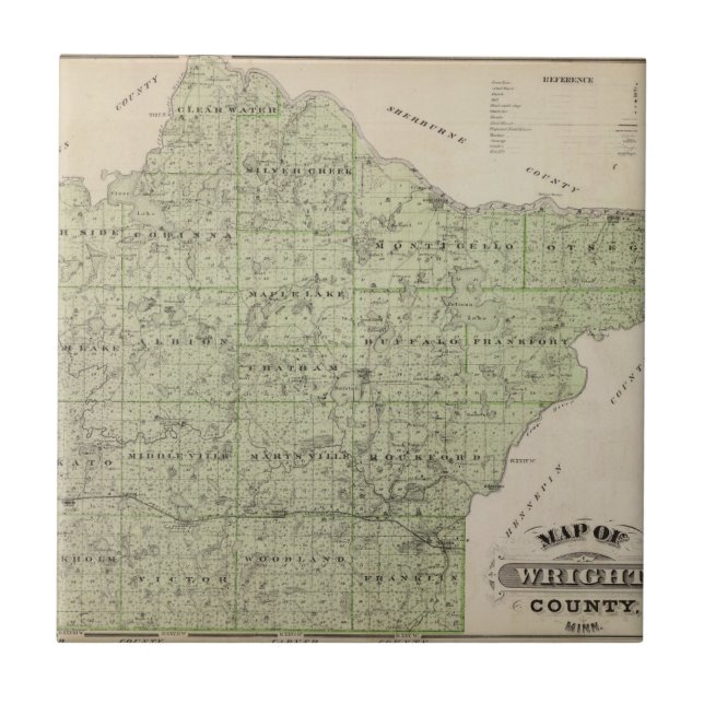 Karta av Wright County, Minnesota Kakelplatta (Framsidan)