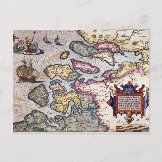 Karta av Zeeland, c.1560 Vykort (Framsida)