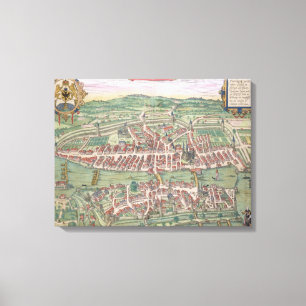 Karta av Zurich, från "Civitates Orbis Terrarum" Canvastryck