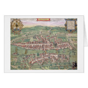 Karta av Zurich, från "Civitates Orbis Terrarum" Hälsningskort