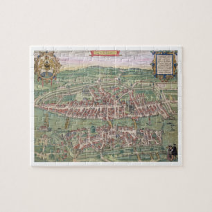 Karta av Zurich, från "Civitates Orbis Terrarum" Pussel