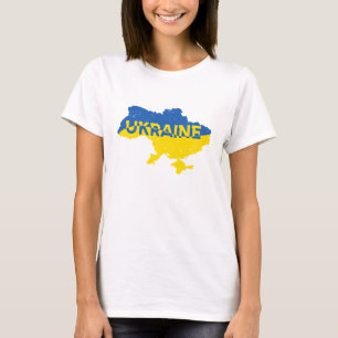 Karta (blått/gult färg) Ukraina T Shirt