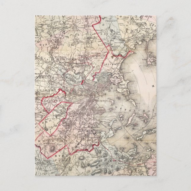 Karta: Boston, 1883 Vykort (Framsida)