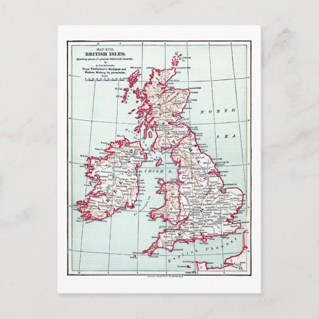 KARTA: BRITISH ISLES, c1890 Vykort (Framsida)