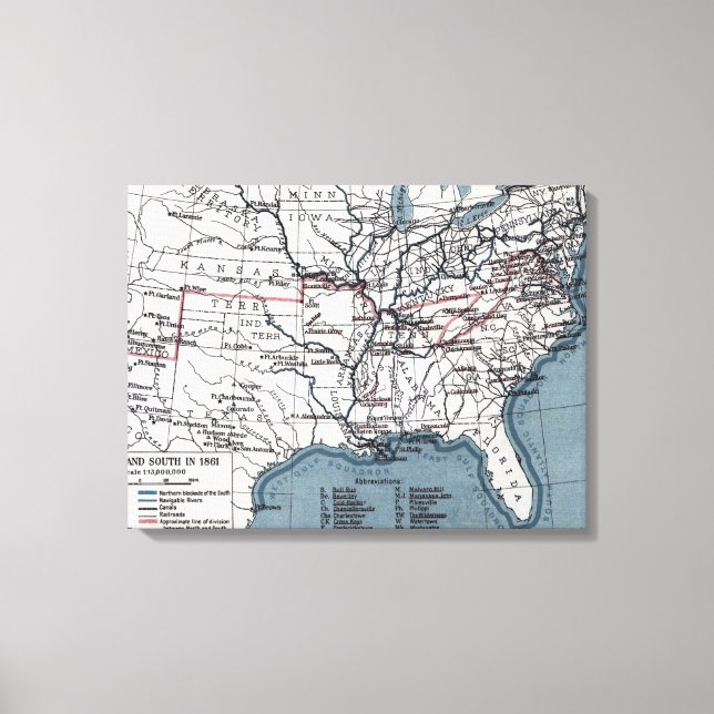 KARTA: CIVIL KRIG, 1861 CANVASTRYCK (Framsida)