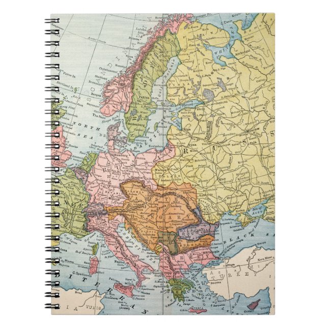KARTA: EUROPA 1885 ANTECKNINGSBOK MED SPIRAL (Framsidan)
