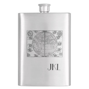 Karta för gammal värld med monogramen fickplunta